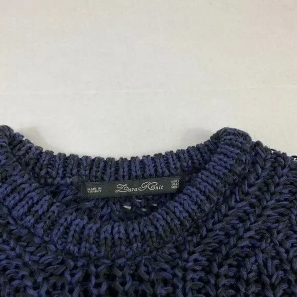 Zara Womens Cable Knit Tunic Sweater Black Blue Long Sleeve Pullover S Small - Picture 4 of 11